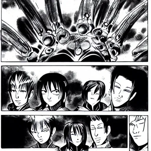 Prompt: manga panel of aliens from gantz