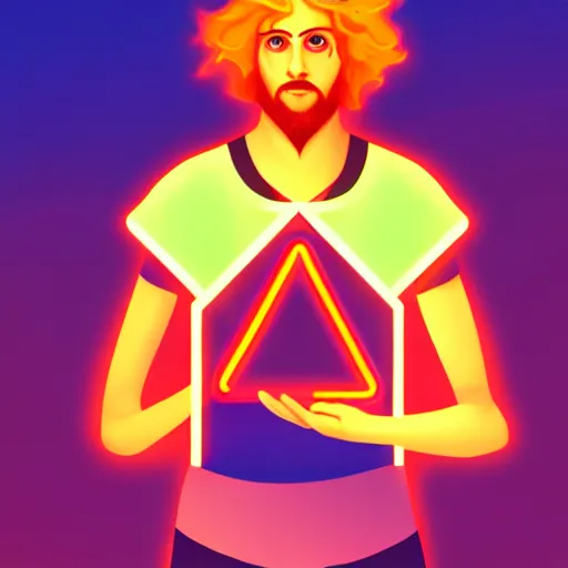 Image similar to Pythagoras holding a neon triangle in his hand , digital painting , digital art , artstation , devian art , HD , 4k