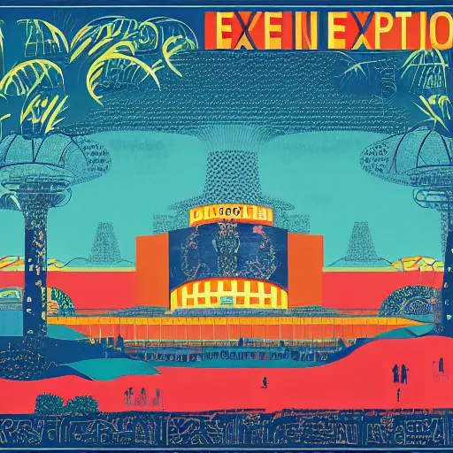 Image similar to illustrated, screen print, poster of Expo 2064