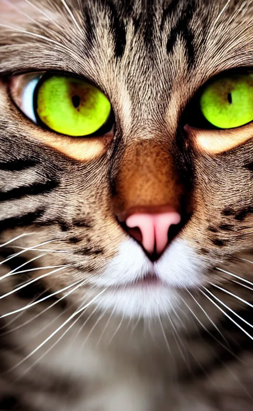 Prompt: Cat with abnormally large eyes and laser vision, realistic, photo, 8K, detailed,