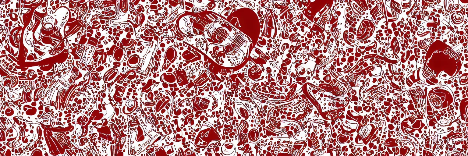 Image similar to pattern design, coffee and guitar, vector, simple, red and white,