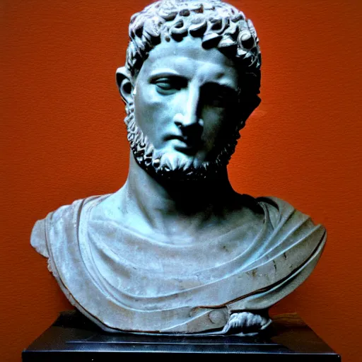 Prompt: 1 9 9 8 digital photo of roman statue bust, museum background, tile floor, nikon coolpix e 9 0 0