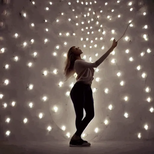 Image similar to a huge pile of light bulbs and a beautiful woman on top of it