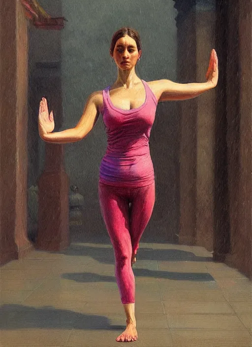 Prompt: beutifull woman with six hands is doing yoga in the rain, realistic, highly detailed, digital illustration, trending in artstation, classical painting, smooth, sharp focus art by ilya repin