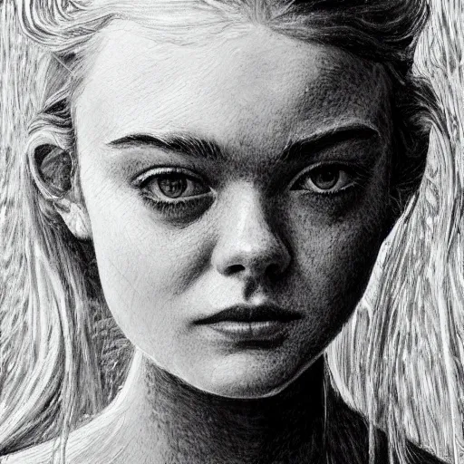 Image similar to professional painting of Elle Fanning in the style of Myles Birket Foster, head and shoulders portrait, symmetrical facial features, smooth, sharp focus, illustration, intricate, stormy weather, extremely detailed masterpiece,