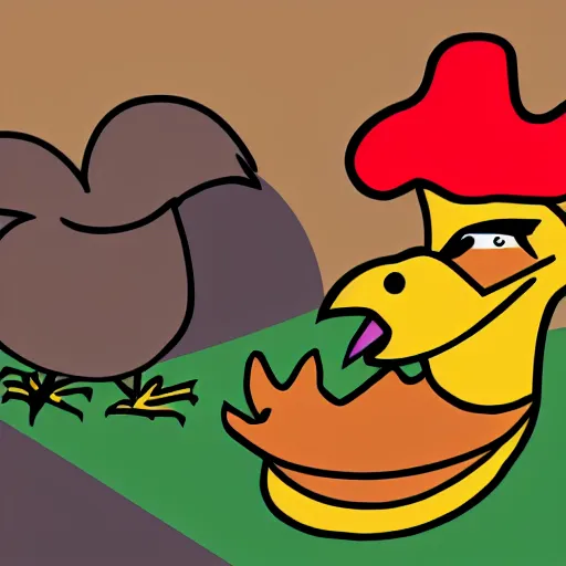 Prompt: A cartoon of a chicken eating a chicken