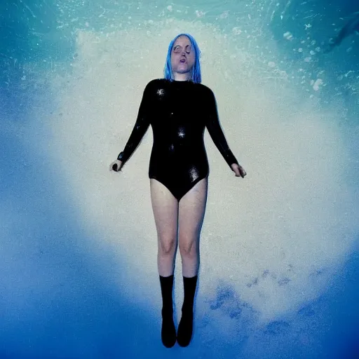Image similar to billie eilish underwater in the style of nirvana nevermind
