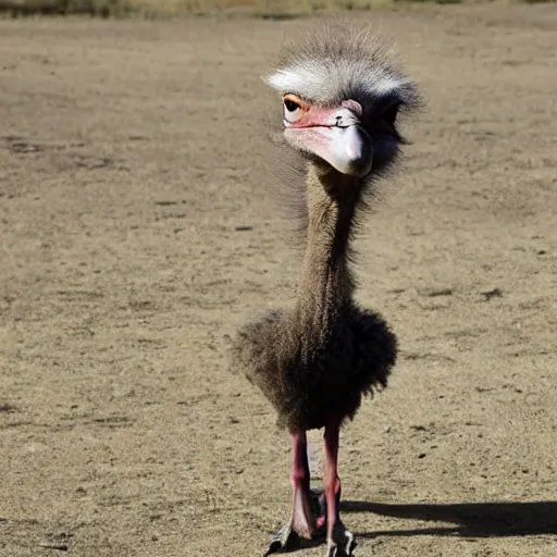 Prompt: an ostrich with muscular human arms.