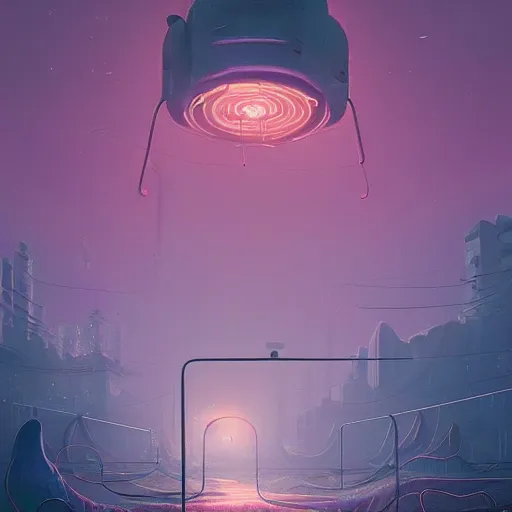 Image similar to beautiful painting of lights and corals blooming in the white mind\'s city in the style of Simon Stålenhag and H. R. Giger, detailed, trending on Artstation