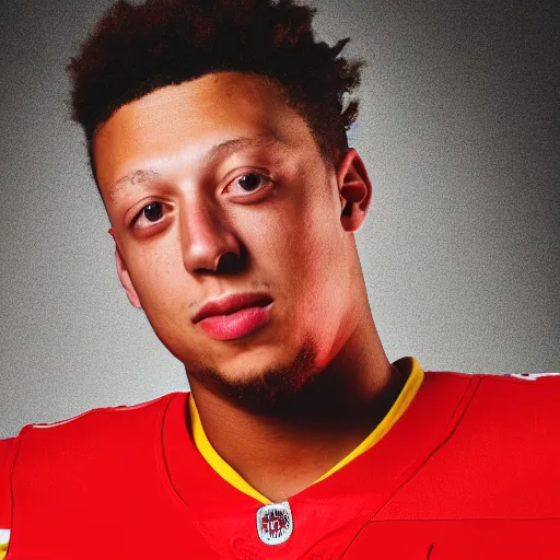 Prompt: Portrait of Patrick Mahomes red background yellow lighting
