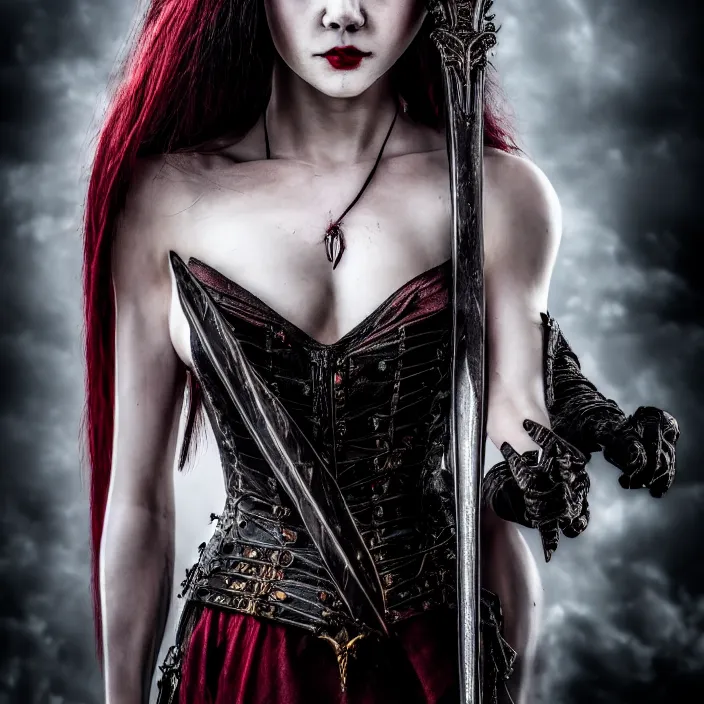 Image similar to photo of a very beautiful!! vampire warrior queen, highly detailed, 4 k, hdr, smooth, sharp focus, high resolution, award - winning photo