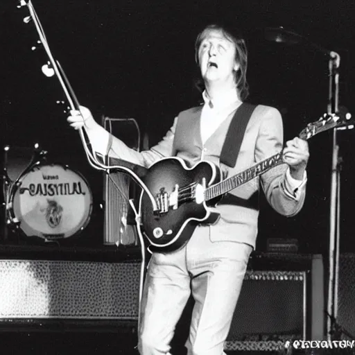 Prompt: paul mccartney preforming at a carnival