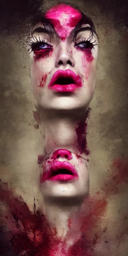 Image similar to shot of sinister girl with pouty aerochrome lips, fungal, adorable, expressive eyes, playful pose of a dancer, greg rutkowski, charlie bowater, yuumei, stephen gammell, unreal 5, daz, hyperrealistic, octane render, dark, dynamic lighting, fantasy art, beautiful face