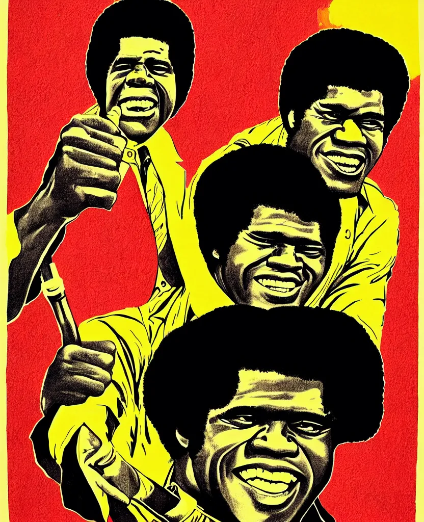 Image similar to invert poster illustration of james brown, james brown concert poster, highly detailed, colored illustration, “ superbad tour, 1 9 6 9,