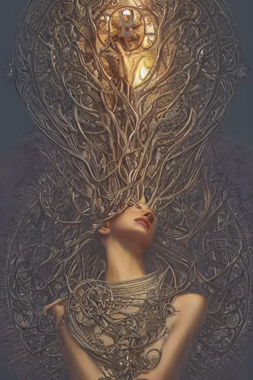 Image similar to ultra realistic illustration, a statue of the tree of life, intricate, elegant, highly detailed, digital painting, artstation, concept art, smooth, sharp focus, illustration, art by artgerm and greg rutkowski and alphonse mucha