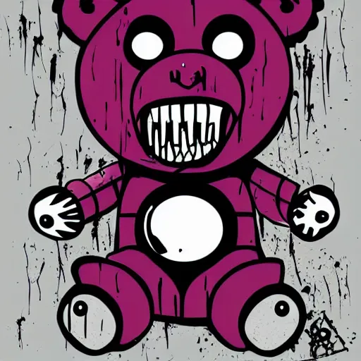 Image similar to dark art grunge vector sketch of a teddy bear with bloody eyes by - invader zim, loony toons style, horror theme, detailed, elegant, intricate