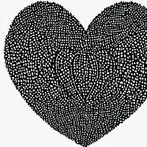 Image similar to clean black and white print, logo of an heart with a stylized human body form inside