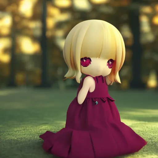 Image similar to cute fumo plush of a girl with a big heart, hair blocking eyes, twee velvet dressed monstergirl, blob anime, bokeh, vray