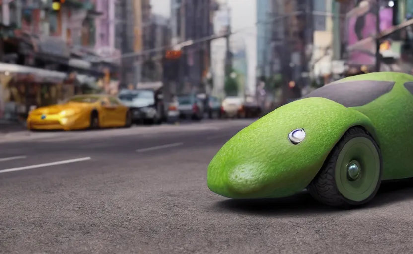 Image similar to a avocado car, hyperrealistic, concept art, octane render, unreal engine 5, trending on artstation, high quality, highly detailed, 8 k hdr, product photo, centered, ny background, soft lighting, path traced, low contrast, high coherence, symmetrical