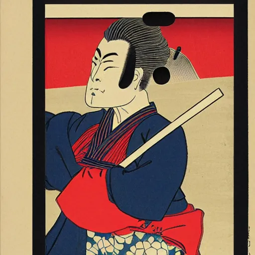 Image similar to ukiyo-e print block of Obama samurai wielding a katana