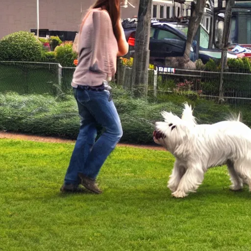 Prompt: giant westie rampaging through Seattle