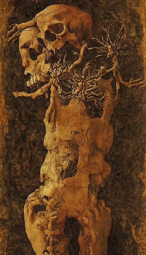 Image similar to life and death mixing together, by leonardo da vinci