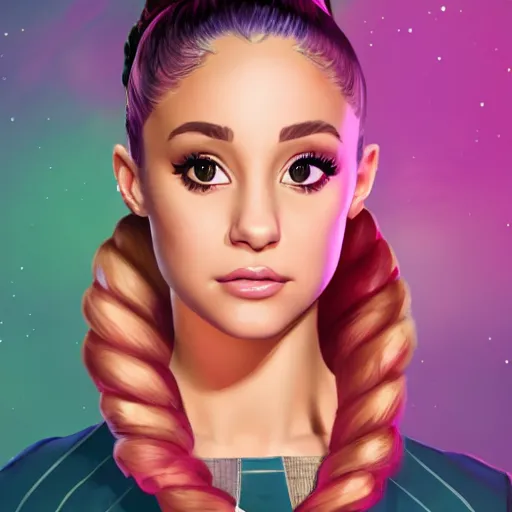 Prompt: character portrait for Ariana Grande in Disco Elysium, elegant