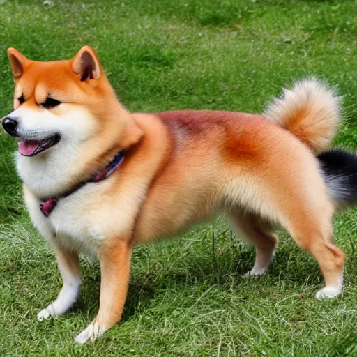 Image similar to crossbreed of a shiba inu and a norwegian forest cat, photo