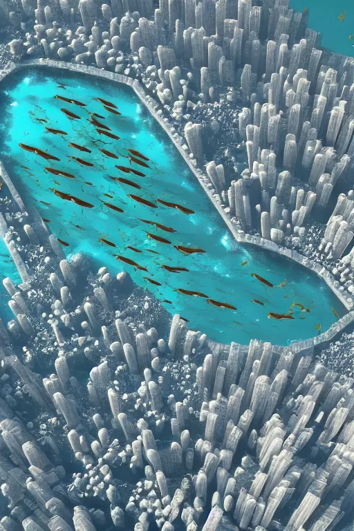 Image similar to ” marine life swimming around a huge city, overdetailed image, ultra realistic, 8 k ”