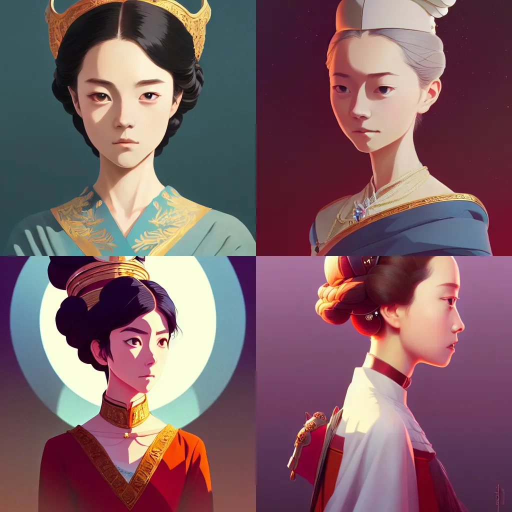 Prompt: portrait of a young empress, artstation, elegant, highly detailed, digital painting, concept art, smooth, sharp focus, illustration, art by studio ghibli, fujita goro, atey ghailan, tom whalen, jean giraud 8 k