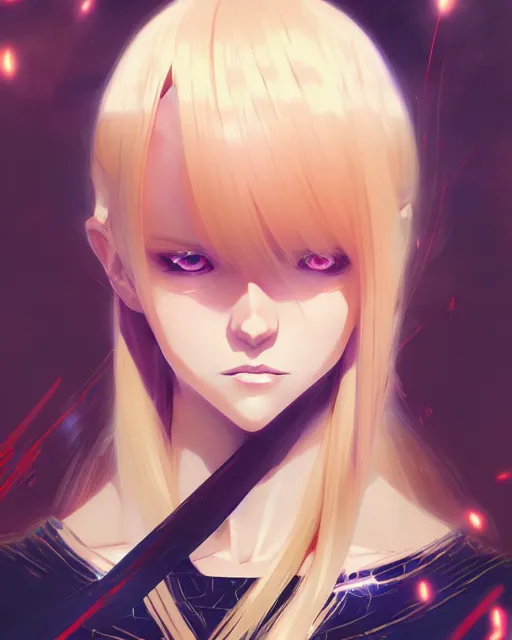 Image similar to blonde haired evil magical girl anime character screenshot, anime, intricate, sharp focus, illustration, highly detailed, digital painting, clean artstyle, concept art, matte, art by ilya kuvshinov and ruan jia and greg rutkowski, masterpiece