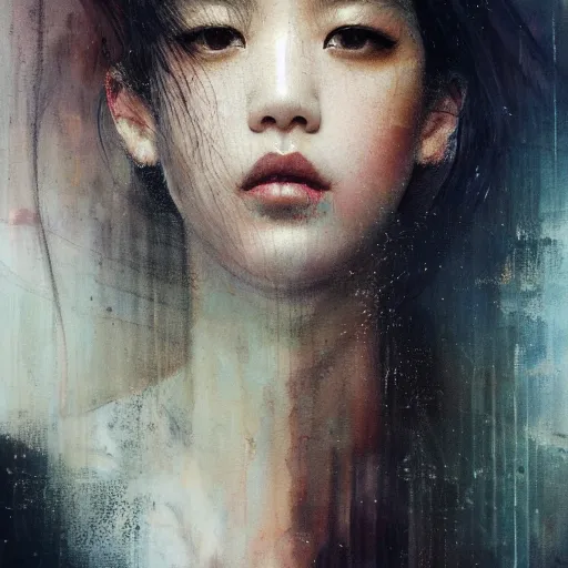 Image similar to jisoo of blackpink, snake, hyperrealistic portrait, bladerunner street, by karol bak and agnes cecile, album cover, fantasy art, photo realistic, dynamic lighting, artstation, poster, volumetric lighting, very detailed face, 8 k, award winning