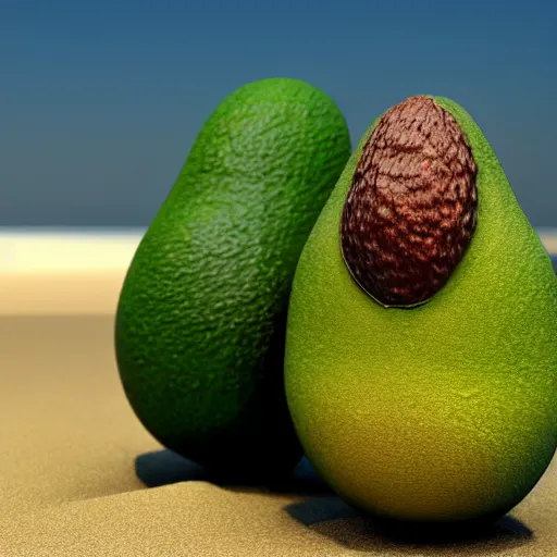 Prompt: 3 d render of an avocado sitting in deep meditation on the beach