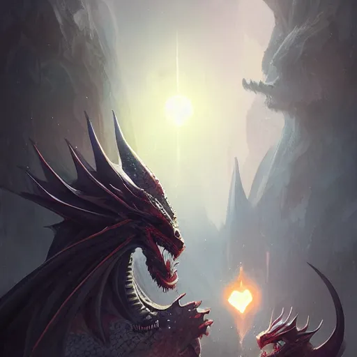 Image similar to dragon and a black wizard, magnificent, close up, details, sharp focus, elegant, highly detailed, illustration, by Jordan Grimmer and greg rutkowski and PiNe and Imoko and wlop and maya takamura, intricate, beautiful, Trending artstation, pixiv, digital Art