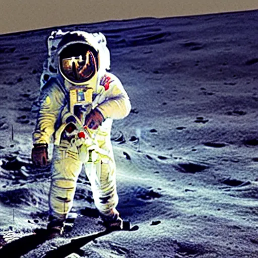 Prompt: First man on the moon, 1965, colorized