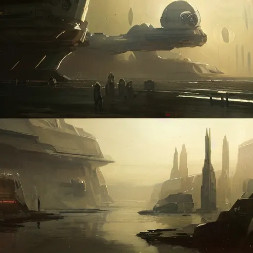 Image similar to star wars concept art by greg rutkowski, a post - modern city near to a big lake, sharp foccus, cinematic ilumination, nostalgic atmosphere.