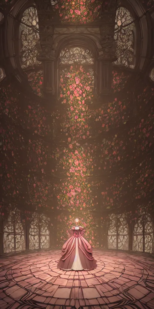 Image similar to the beautiful hyperdetailed physical rendering of a single rose wedding gothic lolita dress clothing design display in exhibition hall, perfectly shaded, atmospheric lighting, in the style of makoto shinkai, raphael lacoste louis comfort tiffany, stanley artgerm lau, wlop, rossdraws, 8 k hd, 3 drender