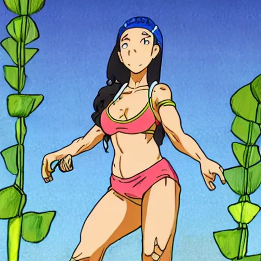 Image similar to sasha banks in the style of studio ghibli