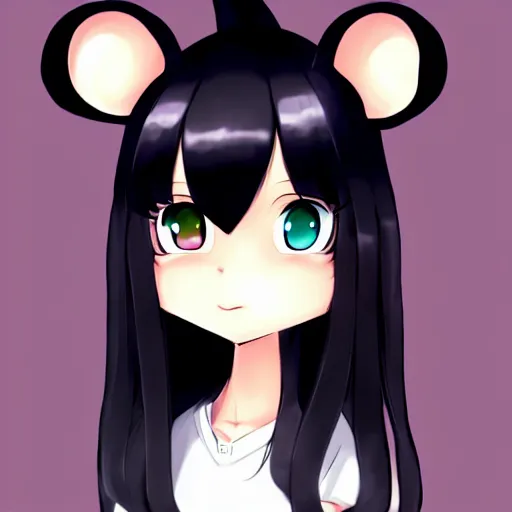Image similar to headshot of young maple story female mouse, maple story, cute, fantasy, intricate, long hair, dark grey skin, mouse face, maplestory mouse, dark skin, mouse head, mouse ears, black hair, elegant, cartoony, maplestory Deviantart, maplestory character, character art of maple story, smooth, sharp focus, illustration, art by maplestory