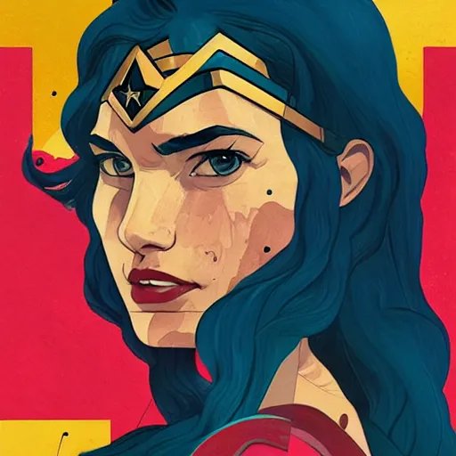 Prompt: Wonder Woman profile picture by Sachin Teng, asymmetrical, Organic Painting , Matte Painting, geometric shapes, hard edges, graffiti, street art:2 by Sachin Teng:4