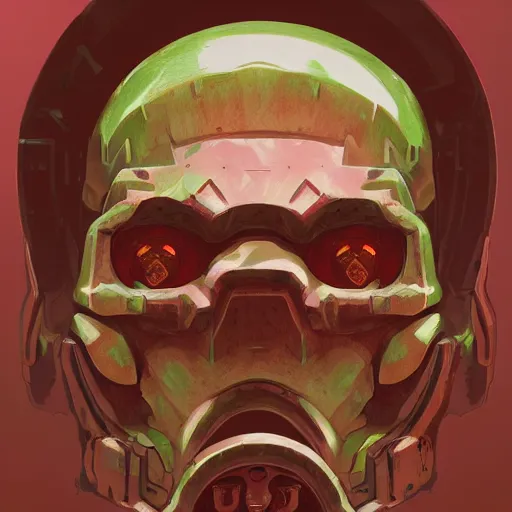 Image similar to stoned doomguy, highly detailed, digital painting, artstation, sharp focus, illustration, art by tan zi and ayanamikodon and alphonse mucha and wlop