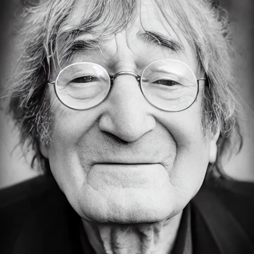 Image similar to old john lennon singer at age 9 0 years old, color ( sony a 7 r iv, symmetric balance, polarizing filter, photolab, lightroom, 4 k, dolby vision, photography award ), vogue, perfect face, movie poster