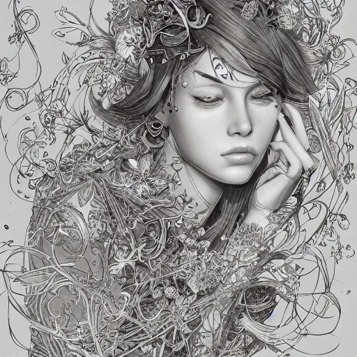 Image similar to the most ridiculously beautiful and elegant woman ever imaginable, an ultrafine detailed illustration by james jean, final fantasy, intricate linework, bright colors, behance contest winner, vanitas, angular, altermodern, unreal engine 5 highly rendered, global illumination, radiant light, detailed and intricate environment