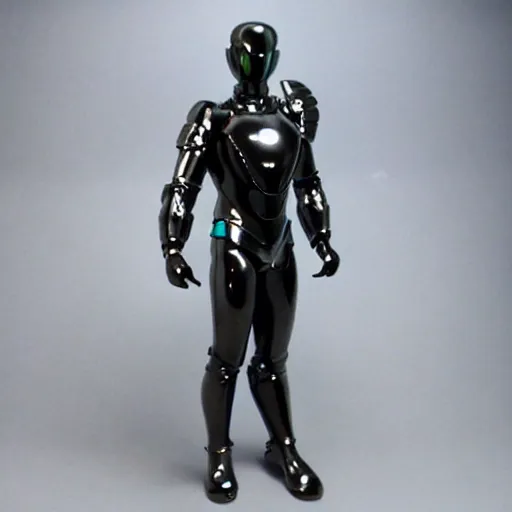 Prompt: opalescent wiry muscular male smooth sleek glossy black pearlescent scifi armor
