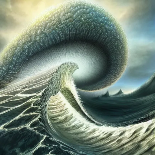 Prompt: fantasy art hyper realistic ai created interesting bizarre fractal tsunami fantastic art award winning best ultra detailed magnificent