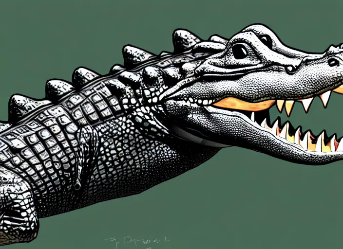 Image similar to an alligator wearing a vest, digital art, photorealistic