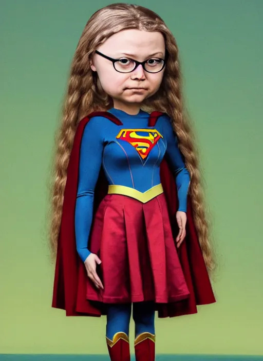 Image similar to greta thunberg as a supergirl mark ryden doll, detailed digital art, trending on Artstation