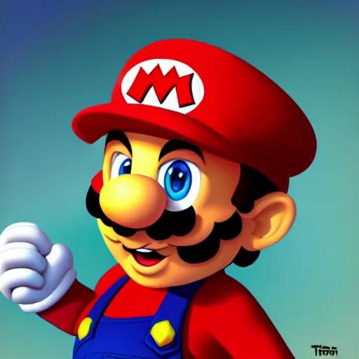 Prompt: super mario portrait, Pixar style, by Tristan Eaton Stanley Artgerm and Tom Bagshaw.