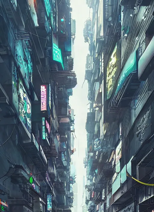 Image similar to a city street filled with lots of tall buildings, cyberpunk art by senior environment artist, trending on cgsociety, panfuturism, concept art, reimagined by industrial light and magic, dystopian art