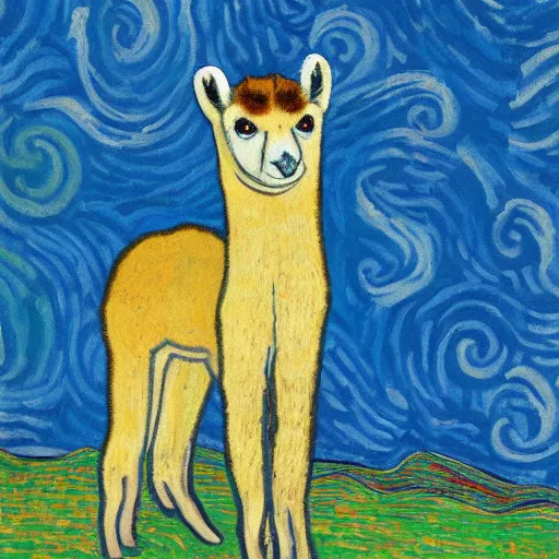 Prompt: Painting of an Alpaka in Van Gogh style